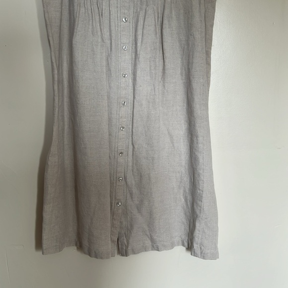 Vintage L.L. Bean Sleeveless Linen Button Front Neutral Tan/Canvas Dress Size 18 - Picture 4 of 9